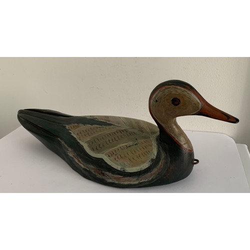 298 - Interesting Vintage Carved Wood Hand Painted Decoy Duck Weighted On The Base And Signed B M 
34 x 13... 