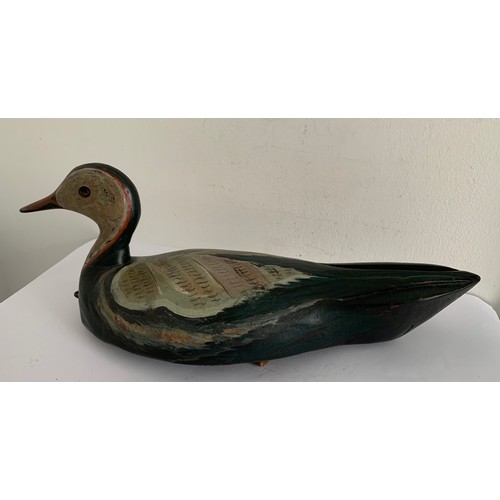 298 - Interesting Vintage Carved Wood Hand Painted Decoy Duck Weighted On The Base And Signed B M 
34 x 13... 