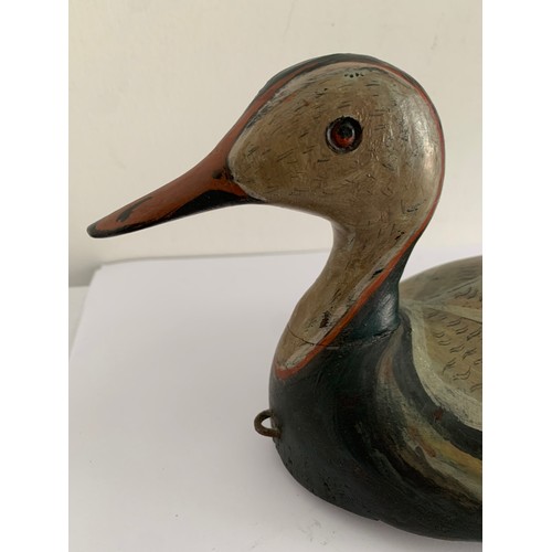 298 - Interesting Vintage Carved Wood Hand Painted Decoy Duck Weighted On The Base And Signed B M 
34 x 13... 