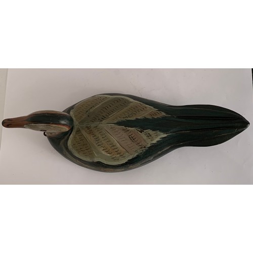 298 - Interesting Vintage Carved Wood Hand Painted Decoy Duck Weighted On The Base And Signed B M 
34 x 13... 