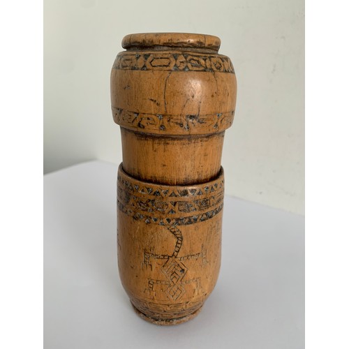 137B - 19thC Bamboo Betel Nut Lime Container From Timor 
15 cms h