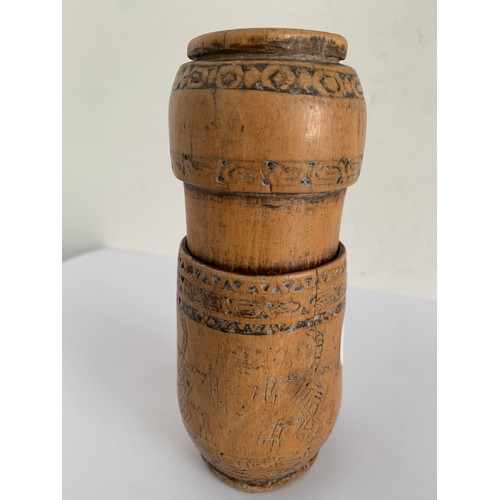 137B - 19thC Bamboo Betel Nut Lime Container From Timor 
15 cms h