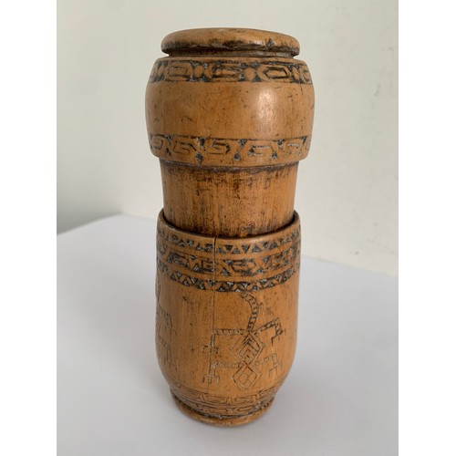 137B - 19thC Bamboo Betel Nut Lime Container From Timor 
15 cms h