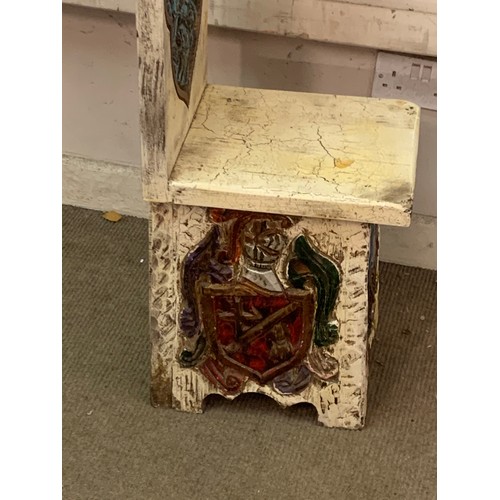 34 - Medieval Style High Back Chair With Heraldic Carving. Stands 130 Cms High