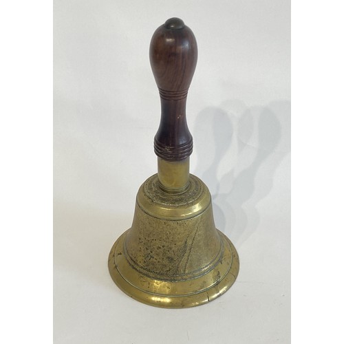 236 - Vintage Brass Hand Bell With Wooden Handle. 25cm Height