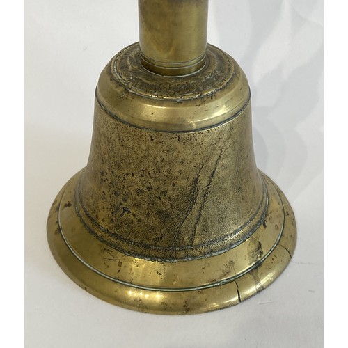 236 - Vintage Brass Hand Bell With Wooden Handle. 25cm Height