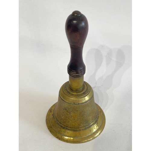 236 - Vintage Brass Hand Bell With Wooden Handle. 25cm Height