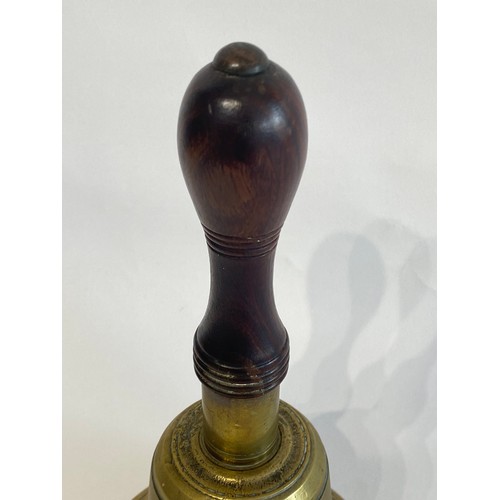 236 - Vintage Brass Hand Bell With Wooden Handle. 25cm Height