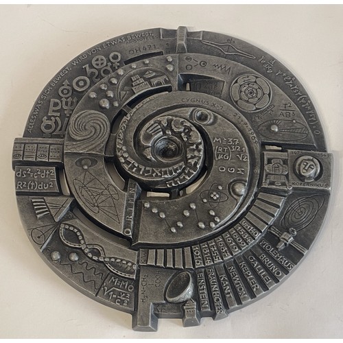 238 - Buderus Kunstguss Style Hanging Wall Relief With Communication and Physicist Design. 30.5cm Diameter