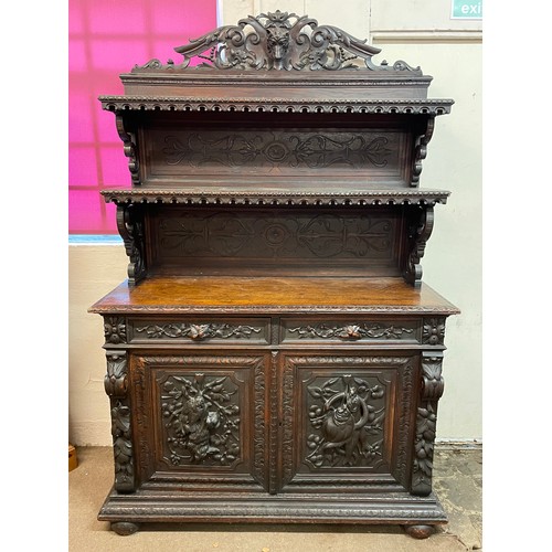 27 - Antique French Hunt Cabinet Bookcase. With Carved Wood Finial . Three Pieces. 213 x 139 x 53 cms