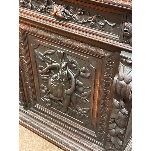 27 - Antique French Hunt Cabinet Bookcase. With Carved Wood Finial . Three Pieces. 213 x 139 x 53 cms