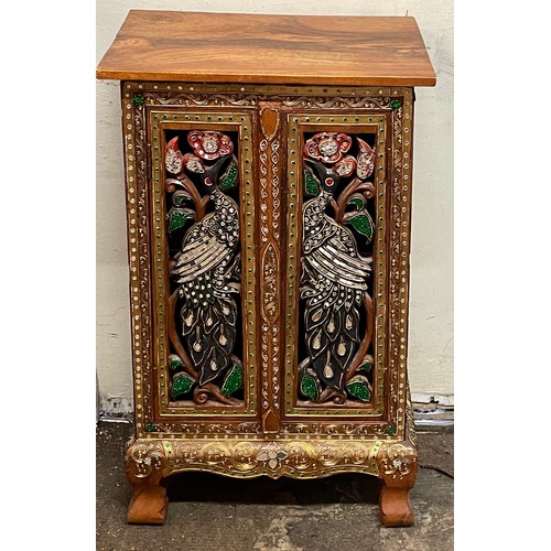 32 - Decorative Thai Floor Standing Unit With Carved Bird Decoration. 45 x 30 x 81 cms