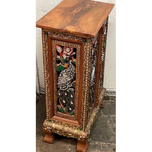 32 - Decorative Thai Floor Standing Unit With Carved Bird Decoration. 45 x 30 x 81 cms