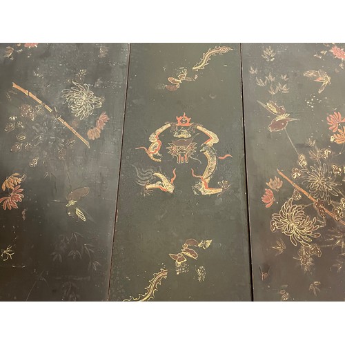 35 - Vintage Oriental Drop Leaf Table With Dragon Design Decoration. Down Measures 57 x 24 x 71 Leaves Up... 