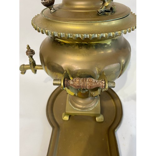 242 - Vintage Brass and Copper Russian / Turkish Samovar With Tray and Teapot. 46cm x 43cm