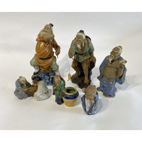 245 - Collection of Six Vintage Traditional Chinese  Shiwan Mudman Style Ceramic Figures to Include an Ear... 