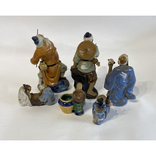 245 - Collection of Six Vintage Traditional Chinese  Shiwan Mudman Style Ceramic Figures to Include an Ear... 