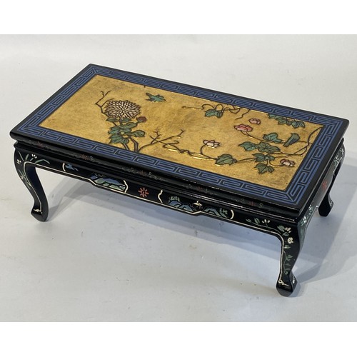 248 - Small Vintage Decorative Lacquered Oriental Style Tea Table With Floral and Bird Design. 28cm x 14cm... 