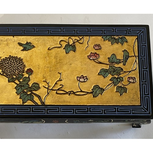 248 - Small Vintage Decorative Lacquered Oriental Style Tea Table With Floral and Bird Design. 28cm x 14cm... 