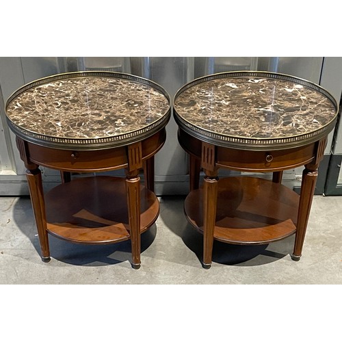 19 - A Good Pair Of Louis XVl Style Marble Top Circular Bedside Tables With Drawer. 50 x 51 cms (2)