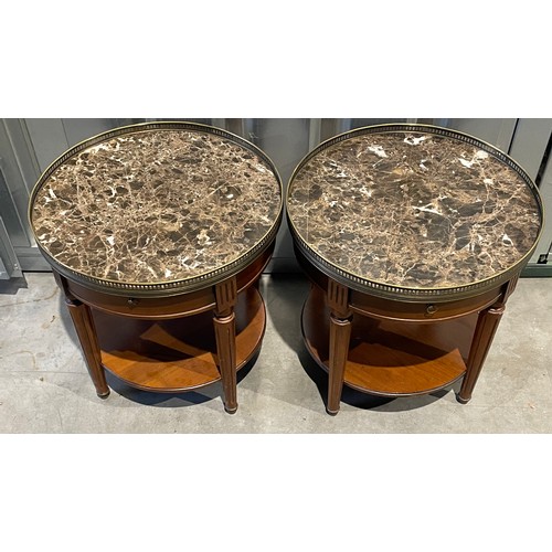 19 - A Good Pair Of Louis XVl Style Marble Top Circular Bedside Tables With Drawer. 50 x 51 cms (2)