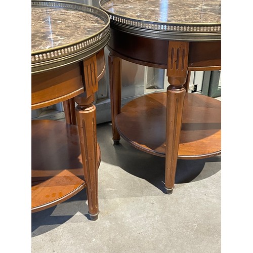 19 - A Good Pair Of Louis XVl Style Marble Top Circular Bedside Tables With Drawer. 50 x 51 cms (2)