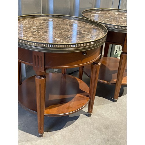 19 - A Good Pair Of Louis XVl Style Marble Top Circular Bedside Tables With Drawer. 50 x 51 cms (2)