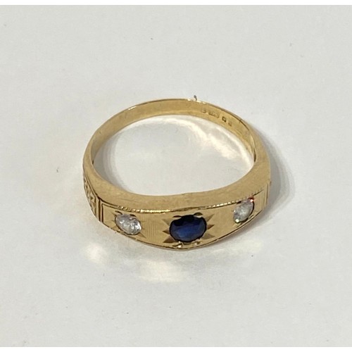 339B - 9ct Gold  Hallmarked Three Stone  Ring. Size K 1/2