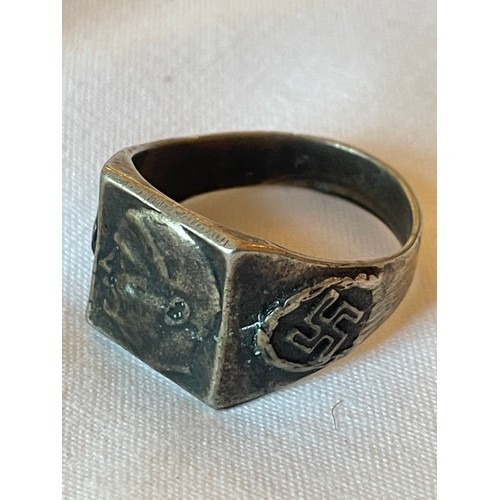 326A - German WW2 Style Ring With Hitler And Swastika Depiction.