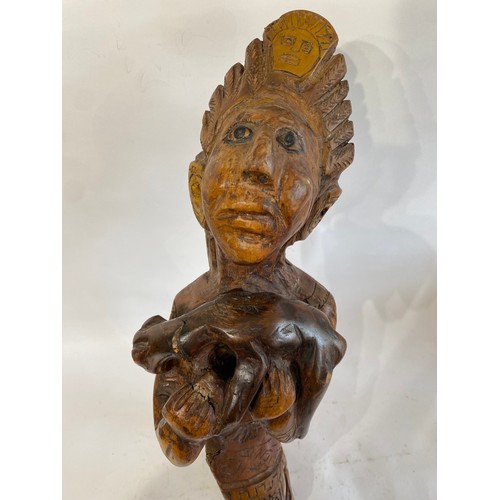 528 - Large Vintage Carved Wooden Tribal Statue of a Man Carrying an Animal. 61cm Height