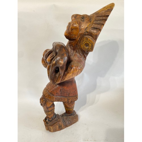 528 - Large Vintage Carved Wooden Tribal Statue of a Man Carrying an Animal. 61cm Height