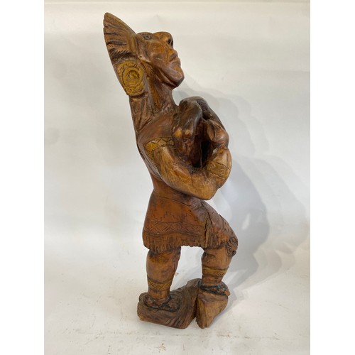 528 - Large Vintage Carved Wooden Tribal Statue of a Man Carrying an Animal. 61cm Height