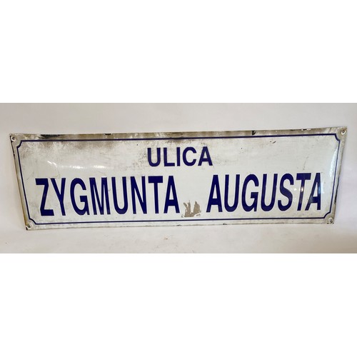 530 - Large Enamel Sign 'Ulica Zygmunta Augusta'. 89cm x 20cm