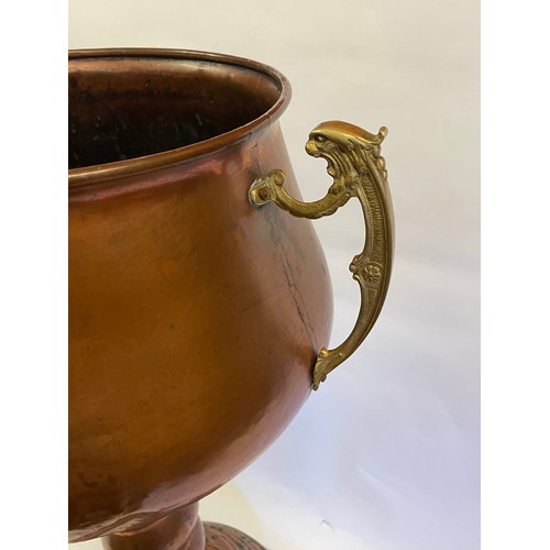 48 - Antique Copper Jardinière / Planter With Twisted Copper And Lion Paw Feet Decoration. 45 x 69 cms