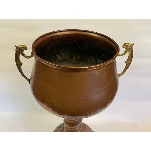 48 - Antique Copper Jardinière / Planter With Twisted Copper And Lion Paw Feet Decoration. 45 x 69 cms