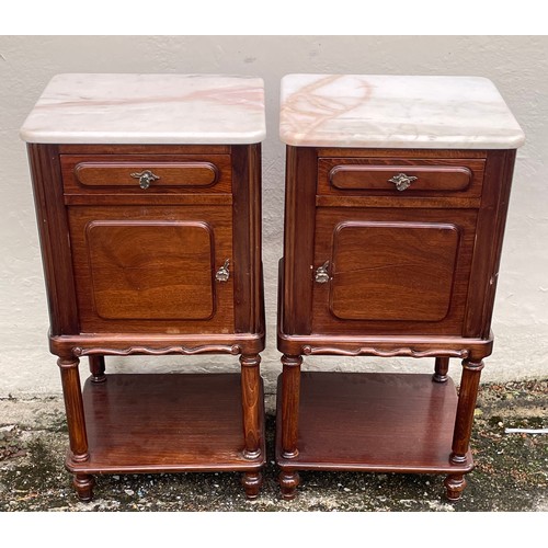 49 - Pair Of Continental Marble Top Night Stands / Pot Cupboards. 42 x 40 x 81 cms