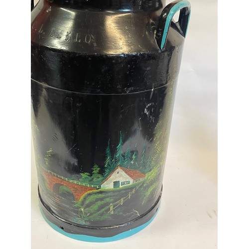 59 - Vintage Painted Barge ware Style Milk Churn With Hand Painted Windmill Scene.