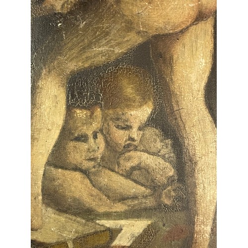 65 - Antique Oil On Canvas Of A Winged Angel Above Onlooking Children ,Framed
20 x 36 cms h