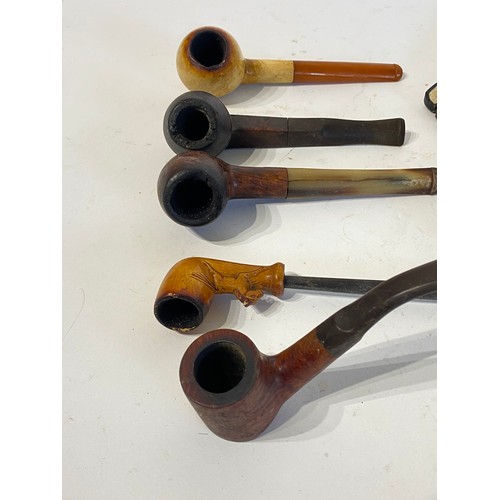 540 - Collection of Eight Vintage Smoking Pipes to Include Wooden, Leather and Carved Examples. Longest 18... 