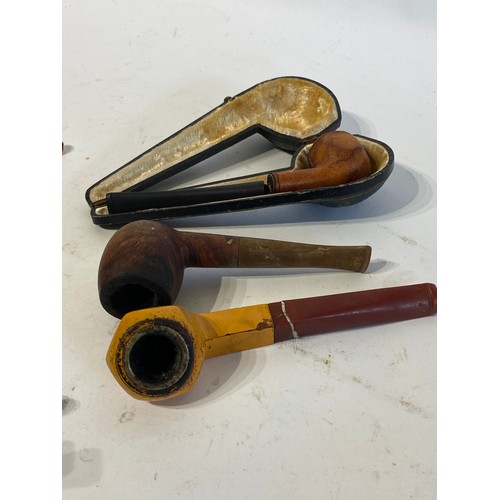 540 - Collection of Eight Vintage Smoking Pipes to Include Wooden, Leather and Carved Examples. Longest 18... 