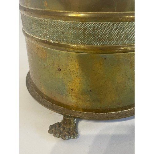 542 - Vintage Brass Trench Art Shallow Vase / Planter on Raised Feet. 13cm Height