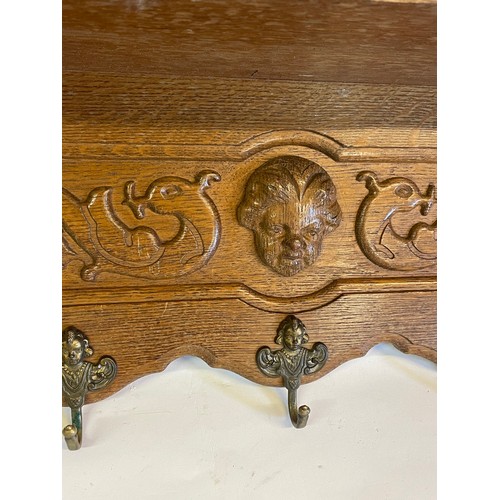 68 - French Decoratively  Carved Coat Hook Shelf. 85 x 29 x 19 cms