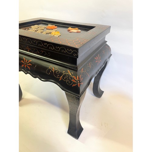 70 - Decorative Chinese Table With Figural Bird And Flower  Inserts. 50 x 39 x 47 cms