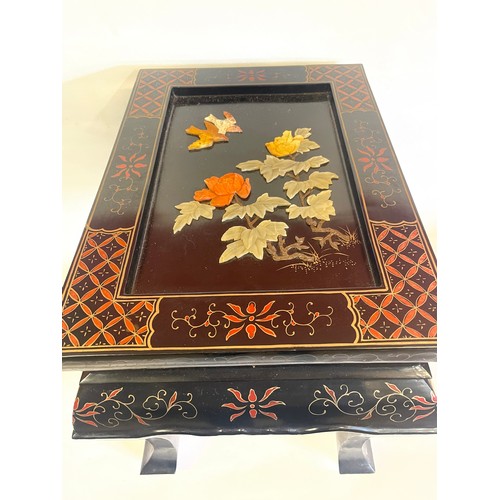 70 - Decorative Chinese Table With Figural Bird And Flower  Inserts. 50 x 39 x 47 cms