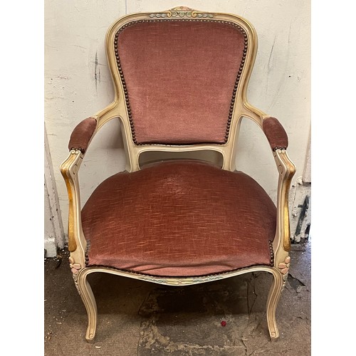 71 - French Louis Style Painted Elbow Chair.