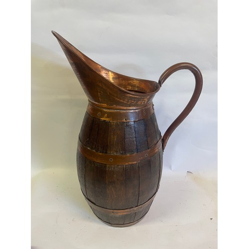 79 - Large Antique Oak  Copper Bound  Jug / Stick Stand. 56 cms High