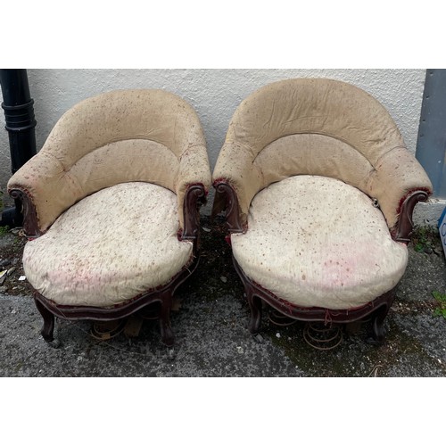 10A - Pair Of Antique French Tub Chairs For Re-Upholstery. (2)