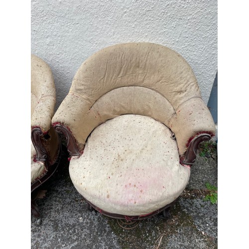 10A - Pair Of Antique French Tub Chairs For Re-Upholstery. (2)