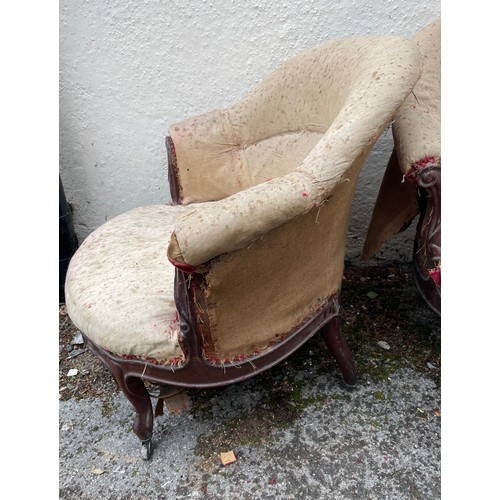 10A - Pair Of Antique French Tub Chairs For Re-Upholstery. (2)