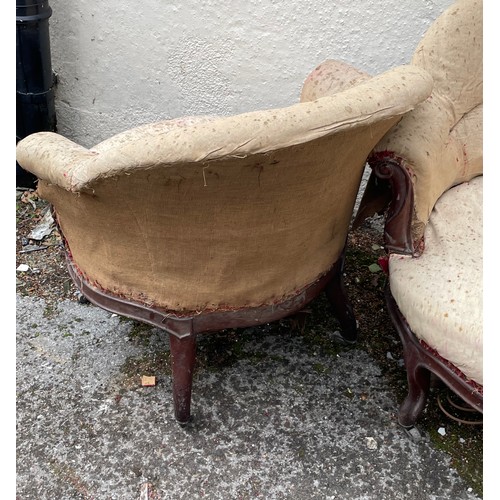 10A - Pair Of Antique French Tub Chairs For Re-Upholstery. (2)